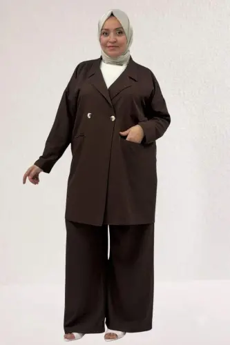 67056-1 Katta Razmerli Blazer Kurtka - Shim Nova Kostyumi - Qahvarang - 1
