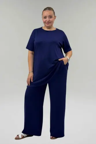 67067 Büyük Beden Tişört Pantolonlu Modal Takım - İndigo - BÜYÜKBEDENIZ (1)