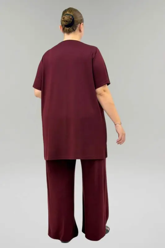67067 Plus Size T-Shirt Modal Set with Trousers - Burgundy - 3