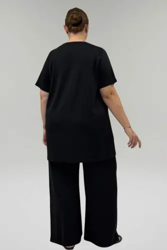 67067 Plus Size T-Shirt Pants Modal Set - Black - 3