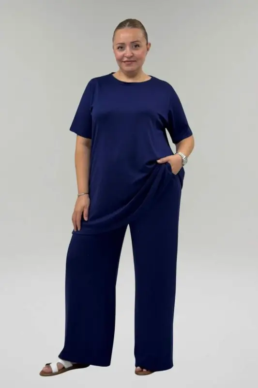 67067 Plus Size T-Shirt Pants Modal Set - Indigo - 2