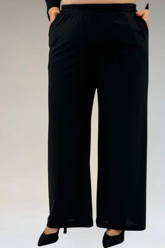 67302 Büyük Beden Üçlü Sandy - Şifon Pantolonlu Takım - Siyah - 3