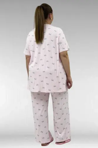 67801 Büyük Beden Kısakol Desenli Pijama Takımı - Antrasit Kurdele Desenli - 4