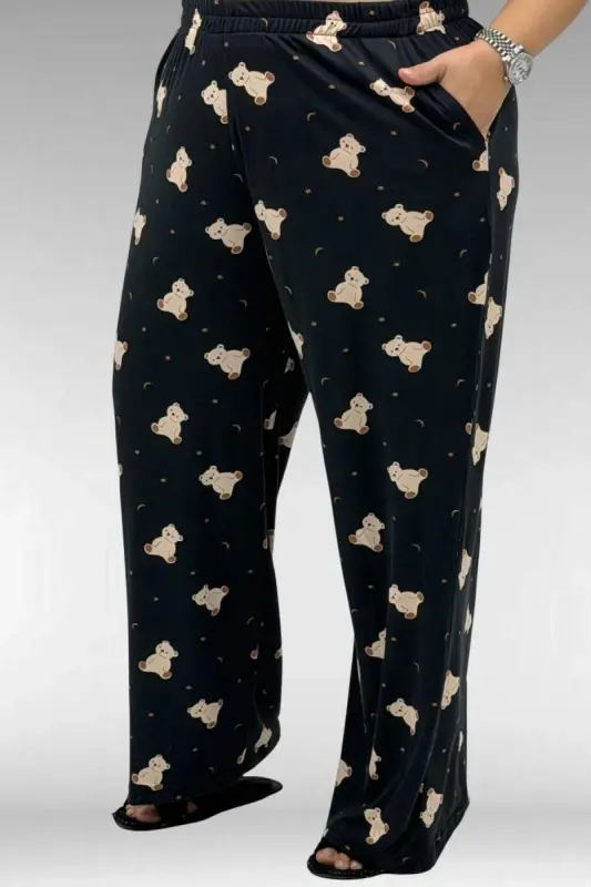 67801 Büyük Beden Kısakol Desenli Pijama Takımı - Ayıcık Desenli - 3