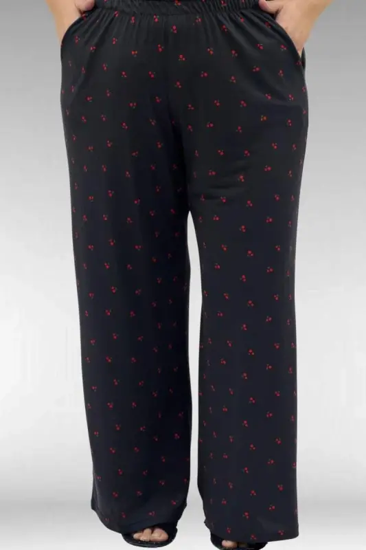 67801 Büyük Beden Kısakol Desenli Pijama Takımı - Kiraz Desenli - 3