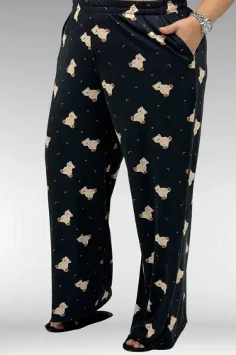 67801 Plus Size Short Sleeve Patterned Pajama Set - Bear Patterned - 3