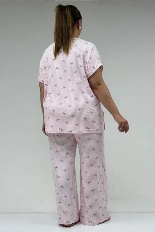 67802 Büyük Beden Yanı Yırtmaçlı Milan Pijama Takımı - Antrasit Kurdele Desenli - 3