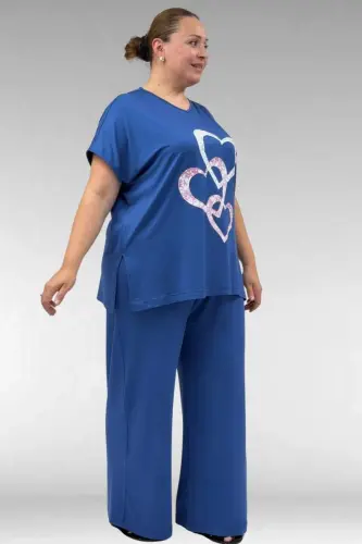 67803 Büyük Beden Yanı Yırtmaçlı Penye Pijama Takımı - İndigo - BÜYÜKBEDENIZ (1)
