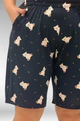 67805 Büyük Beden Desenli Şort-Tişört Pijama Takımı - Ayıcık Desenli - BÜYÜKBEDENIZ (1)