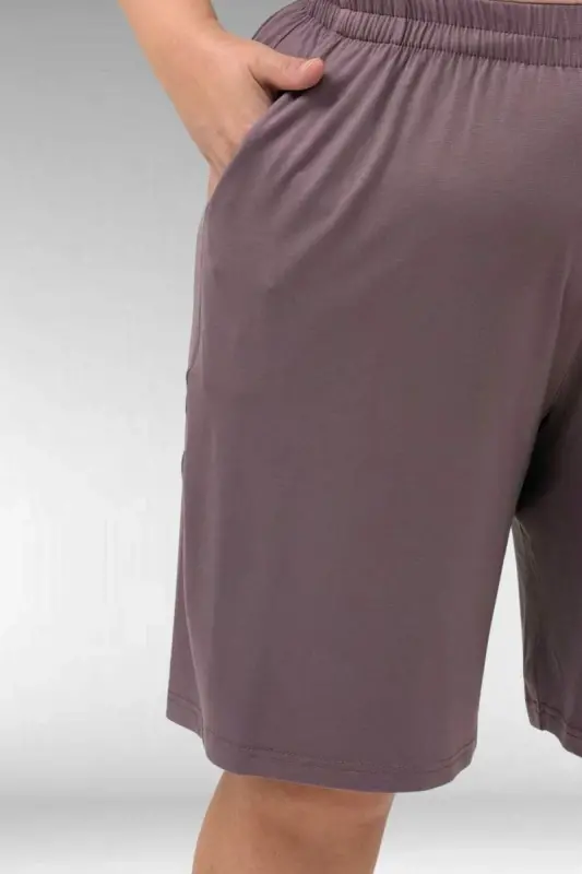 67806 Büyük Beden Şort -Tişört Penye Pijama Takımı - Vizon - 2