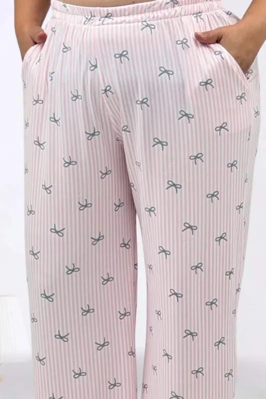 67808 Büyük Beden Kombinli Modal -Milan Pijama Takımı - Antrasit Kurdele Desenli - 2
