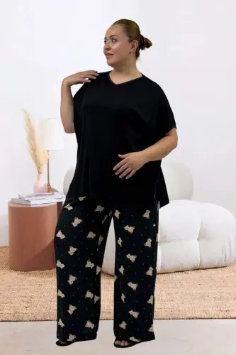 67808 Büyük Beden Kombinli Modal -Milan Pijama Takımı - Ayıcık Desenli - BÜYÜKBEDENIZ (1)