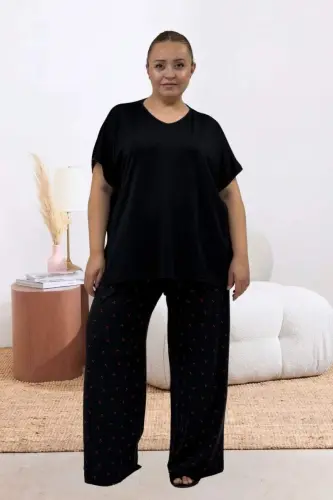 67808 Büyük Beden Kombinli Modal -Milan Pijama Takımı - Kiraz Desenli - 1