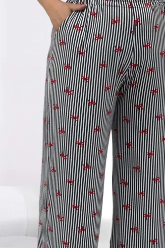 67808 Büyük Beden Kombinli Modal -Milan Pijama Takımı - Kırmızı Kurdele Desenli - BÜYÜKBEDENIZ (1)