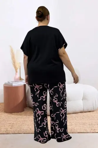 67808 Büyük Beden Kombinli Modal -Milan Pijama Takımı - Pembe Kurdele Desenli - 3