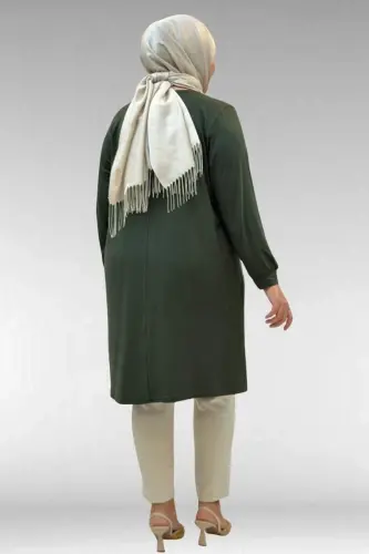 68005 Plus Size Combed Cotton Tunic with Pearl Stud Detail - Khaki - 3