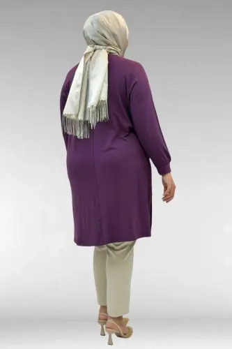 68005 Plus Size Pearl Studded Combed Cotton Tunic - Damson - 3
