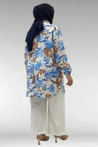 68010 Büyük Beden Yanları Yırtmaçlı Kolları Lastikli Mango Tunik - Desenli Haki - 3