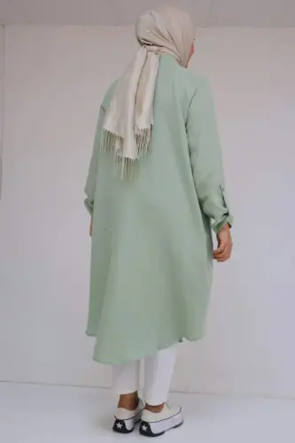 68013 Büyük Beden Tek Düğme Detaylı Müslin Gömlek - Nefti - 3