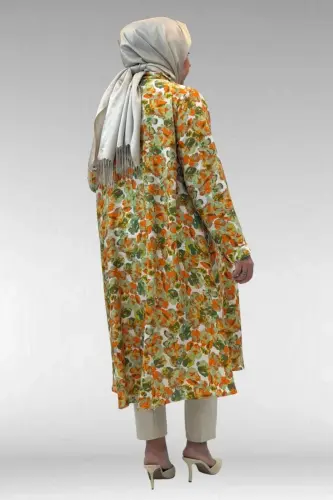 68015 Büyük Beden Mevlana Kesim Mango Gömlek - Çiçek Desen Yeşil - 3