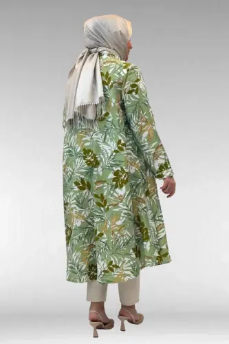 68015 Büyük Beden Mevlana Kesim Mango Gömlek - Desenli Haki - 3