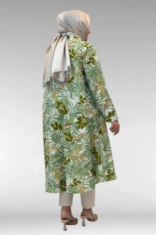 68015 Büyük Beden Mevlana Kesim Mango Gömlek - Desenli Haki - 3