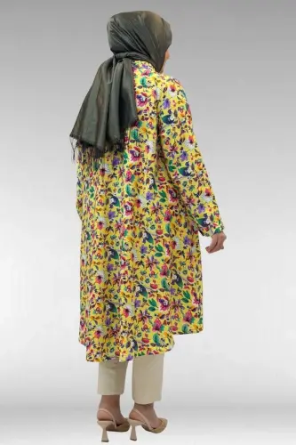 68015 Büyük Beden Mevlana Kesim Mango Gömlek - Desenli Sarı - 3