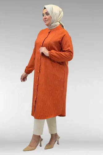68017 Plus Size Mandarin Collar Tunic with Elastic Cuffs - Tile - 3