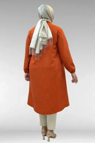 68017 Plus Size Mandarin Collar Tunic with Elastic Cuffs - Tile - 4