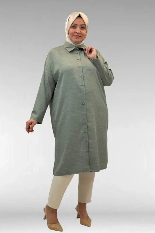 68018 Büyük Beden Düşük Kol Gömlek - Nefti - 2