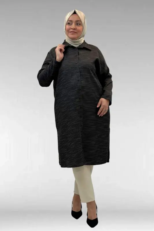 68018 Plus Size Drop Shoulder Shirt - Black - 1