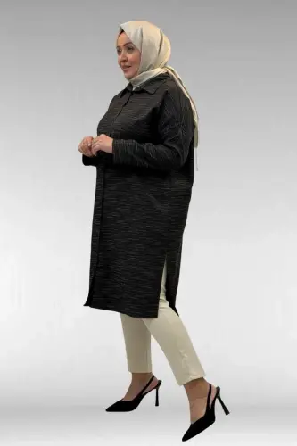 68018 Plus Size Drop Shoulder Shirt - Black - BÜYÜKBEDENIZ (1)