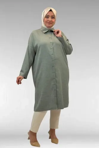 68018 Plus Size Drop Shoulder Shirt - Dark Green - BÜYÜKBEDENIZ (1)
