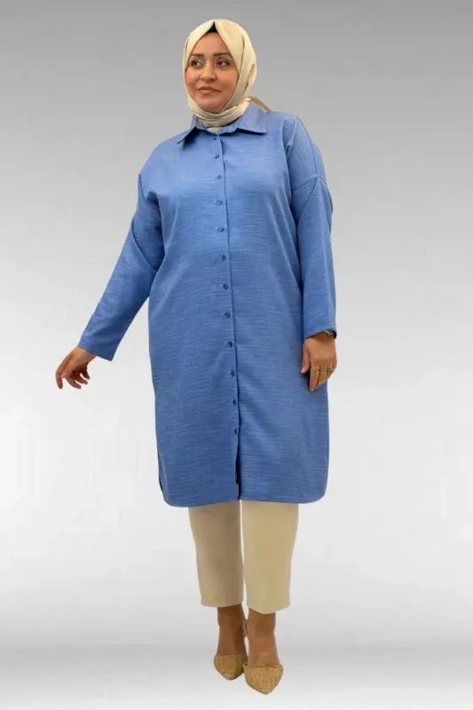 68018 Plus Size Drop Shoulder Shirt - Indigo - 1