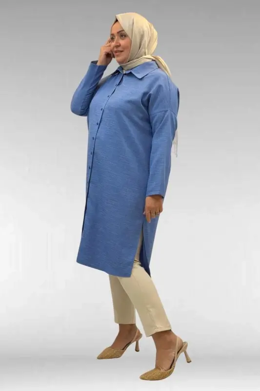 68018 Plus Size Drop Shoulder Shirt - Indigo - 2