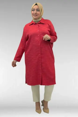 68018 Plus Size Drop Shoulder Shirt - Red - 1