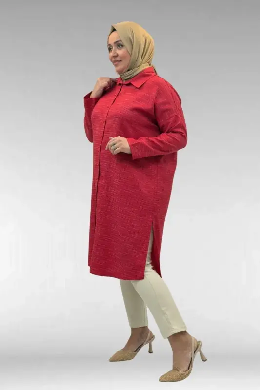 68018 Plus Size Drop Shoulder Shirt - Red - 2