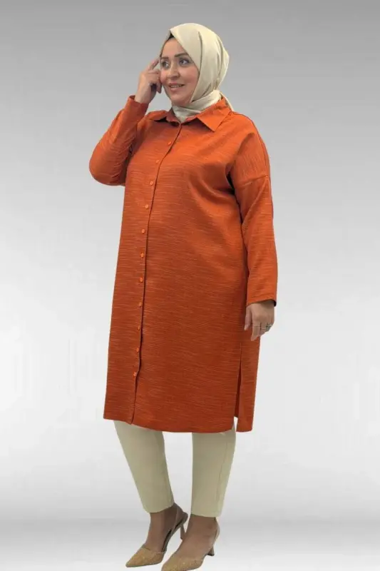 68018 Plus Size Drop Shoulder Shirt - Tile - BÜYÜKBEDENIZ