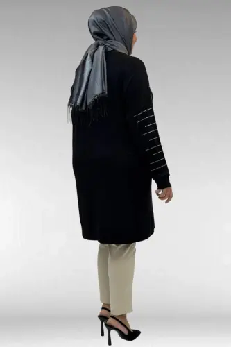 68020 Büyük Beden Damla Taş Detaylı Penye Tunik - Siyah - 3