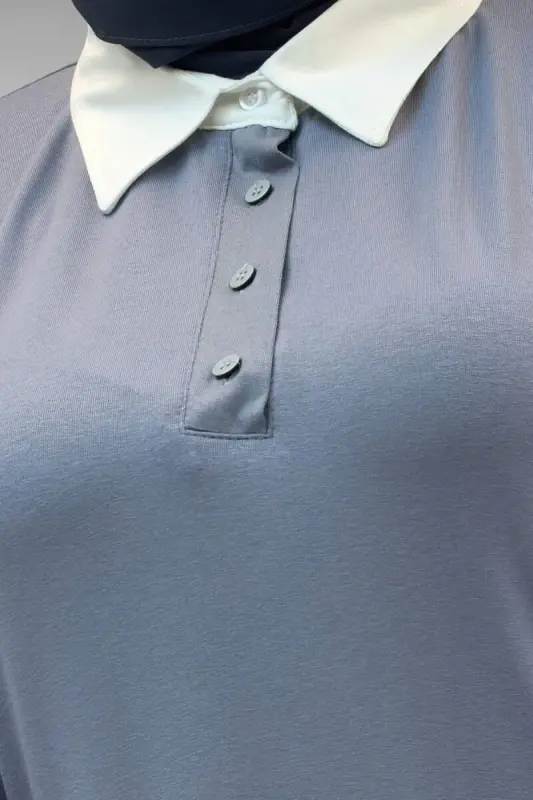 68028 Büyük Beden Kombinli -Manşetli Penye Tunik - Gri - 2