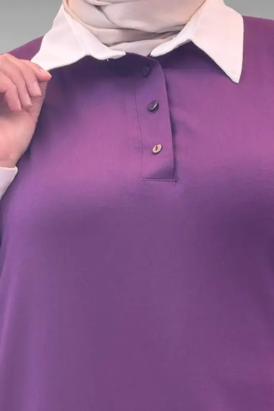 68028 Büyük Beden Kombinli -Manşetli Penye Tunik - Mürdüm - 2