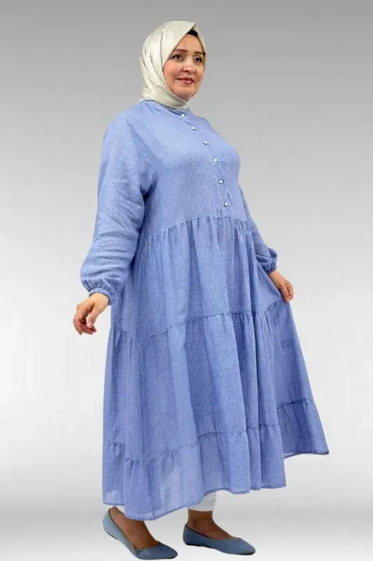 68041 Büyük Beden Eteği Parçalı Pitikare Tunik - Pitikare Saks - 2