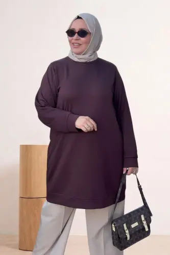 68052 Plus Size Self-Fabric Ribbed Modal Tunic - Brown - 1