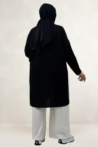 68092 Büyük Beden Düşük Kol Erkek Yaka Gömlek - Siyah - 3