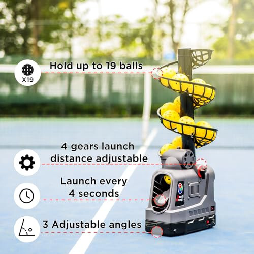 681PBH Pickleball Machine with Auto Swing, 3 Angles & 4 Speeds Adjustable, Portable Pickleball Launcher for Indoors & Outdoors Practice, Powered by Power Bank/Batteries/AC Power, for Beginners - 2