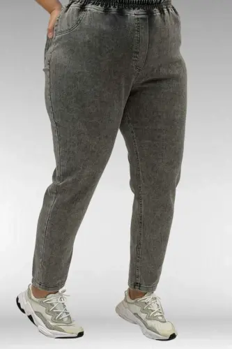 69002 Büyük Beden Beli Lastikli Darpaça Uzun Kot Pantolon - Antrasit - 3