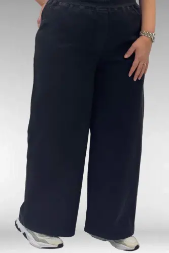 69003 Büyük Beden Beli Lastikli Bolpaça Kot Pantolon - Siyah - 3