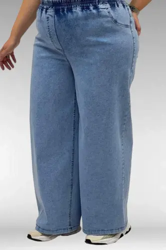 69003 Plus Size Elastic Waist Wide Leg Jeans - Light Blue - 3