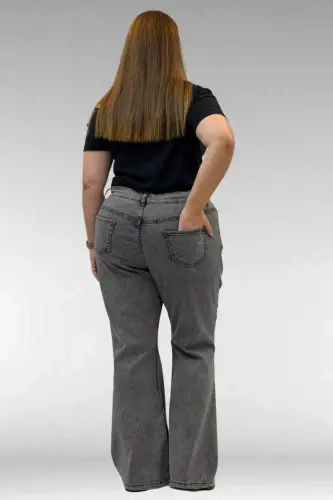 69004 Plus Size Flared Jeans with Rhinestone Sides - Anthracite - 3