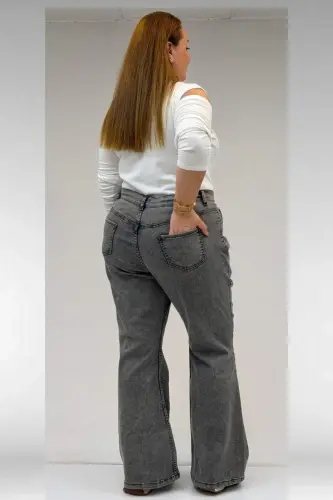 69004 Plus Size Flared Jeans with Rhinestone Sides - Black - 3